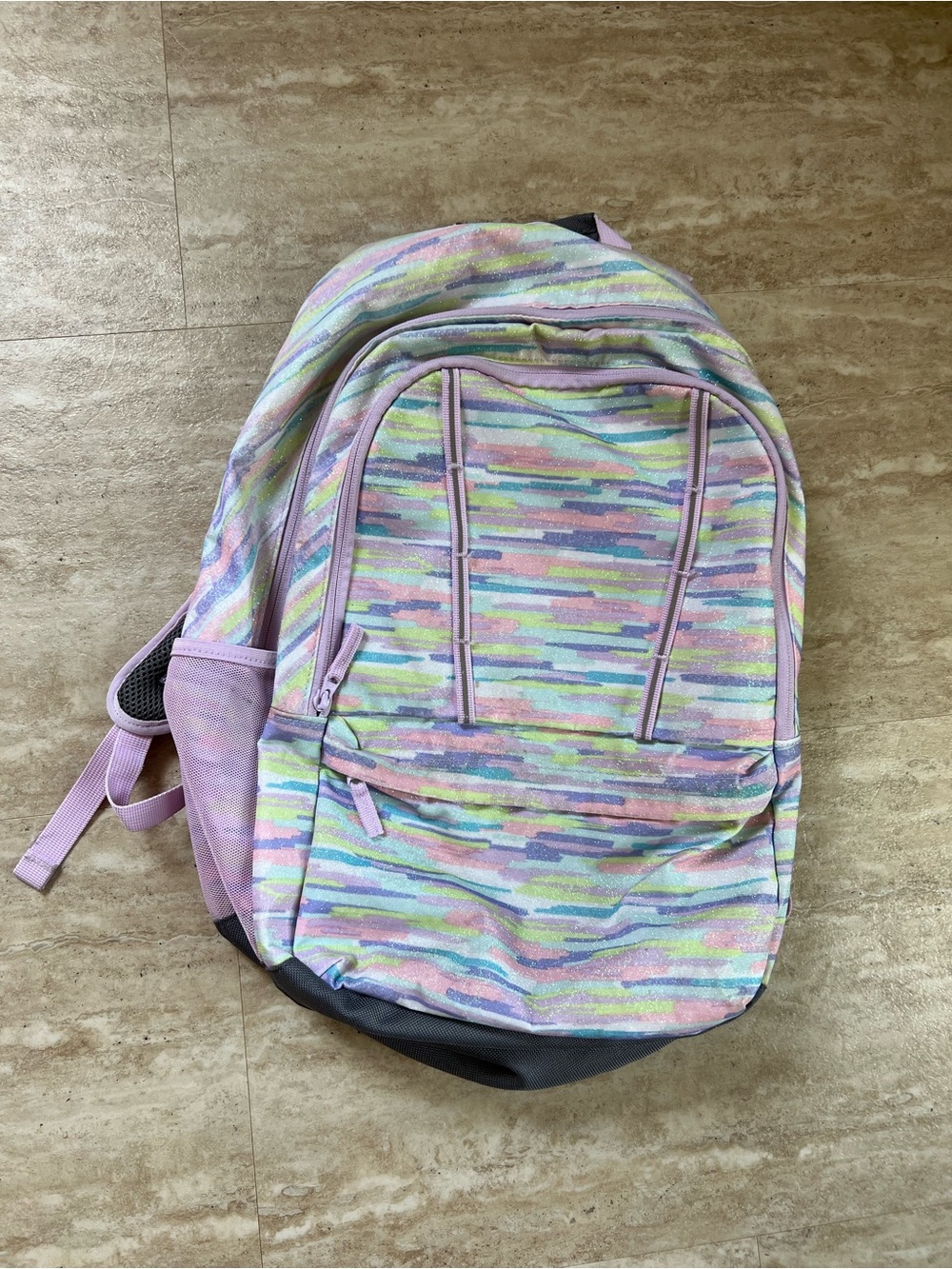 Lands' End ClassMate Backpack in the glitter paint stripe Large 18”